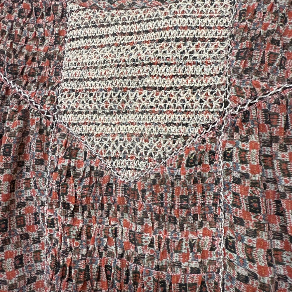 Isabel Marant Etoile 100% Silk Smocked Boho Peasant Geometric Tunic Top SIZE 12 - Picture 5 of 8